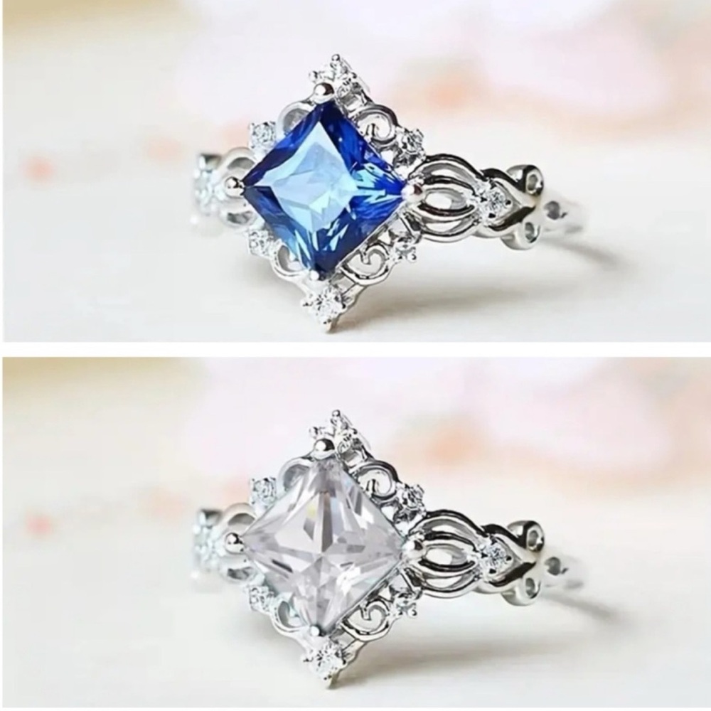 Dainty Blue Silver Victorian Inspired Ring - Picture 3 of 13